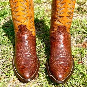 1970s VINTAGE DAN POST RARE EXOTIC WESTERN BOOTS SIZE 9 D BROWN TAN ALLIGATOR?